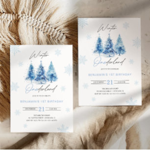 Winter Onederland Blau 1. Geburtstagseinladung Einladung
