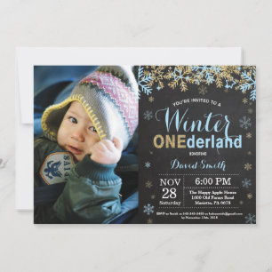 Winter Onederland Blau und Gold Junge 1. Geburtsta Einladung