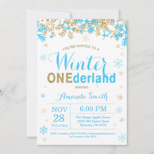 Winter Onederland Blau und Gold Junge 1. Geburtsta Einladung