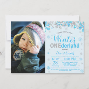 Winter Onederland Blau und Silber Junge 1. Geburts Einladung