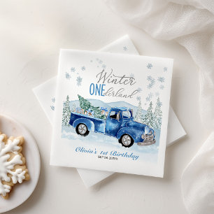 Winter Onederland Blaue Lastwagen Erste Geburtstag Serviette