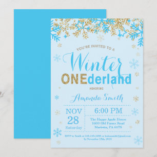 Winter Onederland Blue and Gold Boy 1st Birthday Einladung