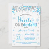 Winter Onederland Blue and Silver Boy 1st Birthday Einladung (Vorderseite)