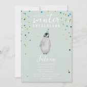 Winter Onederland Blue Birthday Penguin Confetti Einladung (Vorderseite)