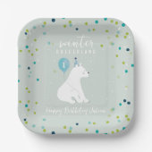Winter Onederland Blue Birthday Polar Bear Snow Pappteller (Vorderseite)