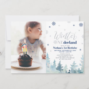 Winter Onederland  Blue Boy 1. Geburtstag Foto Ein Einladung