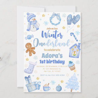 Winter ONEderland Blue Christmas Birthday Einladun Einladung