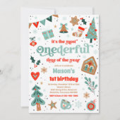 Winter ONEderland Blue Christmas Geburtstagsparty Einladung (Vorderseite)