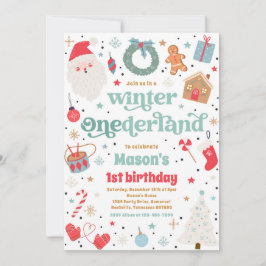 Winter ONEderland Blue Christmas Geburtstagsparty Einladung