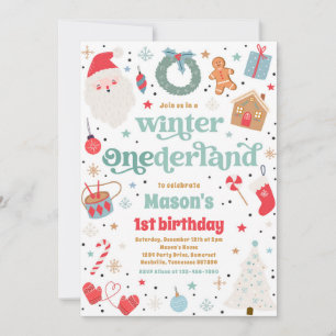 Winter ONEderland Blue Christmas Geburtstagsparty Einladung