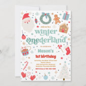 Winter ONEderland Blue Christmas Geburtstagsparty Einladung (Vorderseite)