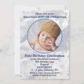 Winter ONEderland Blue Erster Geburtstag Snowflake Einladung (Vorderseite)
