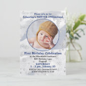 Winter ONEderland Blue Erster Geburtstag Snowflake Einladung (Stehend Vorderseite)
