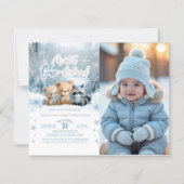 Winter Onederland Blue First Bday Photo Invitation (Vorderseite)