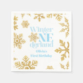 Winter Onederland Blue Gold Snowflake 1. Geburtsta Serviette (Vorderseite)