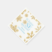 Winter Onederland Blue Gold Snowflake 1. Geburtsta Serviette (Ecke)