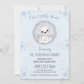 Winter Onederland Blue Polar Bear 1. Geburtstag Einladung (Vorderseite)