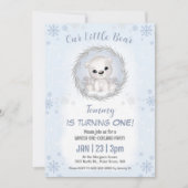 Winter Onederland Blue Polar Bear Boy 1. Geburtsta Einladung (Vorderseite)