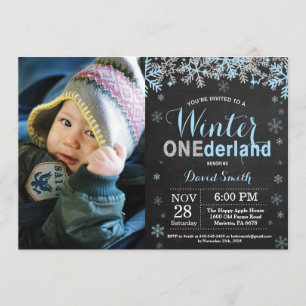 Winter Onederland Blue Silver Boy 1. Geburtstag Einladung