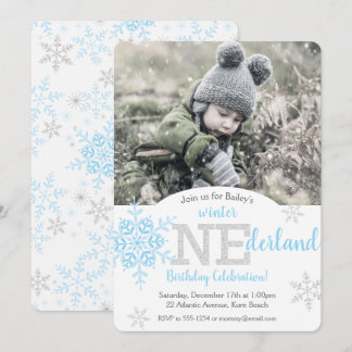 Winter ONEderland Blue Silver Glitzer 1. Geburtsta Einladung