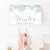 Winter Onederland Blue Silver Snow Erster Geburtst Banner (Insitu)