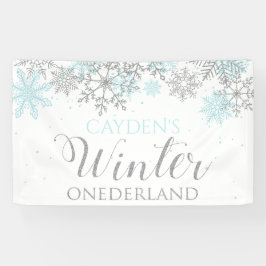 Winter Onederland Blue Silver Snow Erster Geburtst Banner