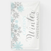 Winter Onederland Blue Silver Snow Erster Geburtst Banner (Vertikal)