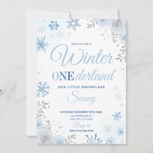 Winter ONEderland Blue Snowflake 1. Einladung (Vorderseite)