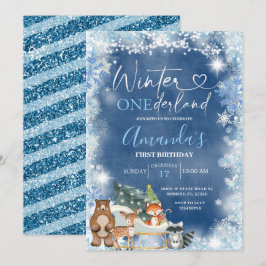 Winter Onederland Blue Snowflake Geburtstag Einladung