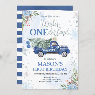 Winter Onederland Blue Truck Erster Geburtstag Einladung