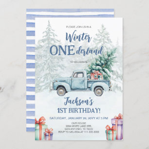 Winter Onederland Blue Truck Erster Geburtstag Einladung