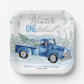Winter Onederland Blue Truck First Birthday Pappteller (Vorderseite)