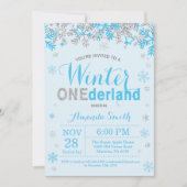 Winter Onederland Blue und Silver Boy 1. Geburtsta Einladung (Vorderseite)