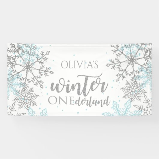 Winter Onederland Blue und Silver Snowflake Banner (Horizontal)