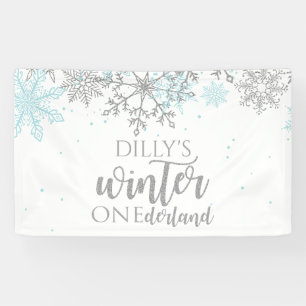Winter Onederland Blue und Silver Snowflake Banner