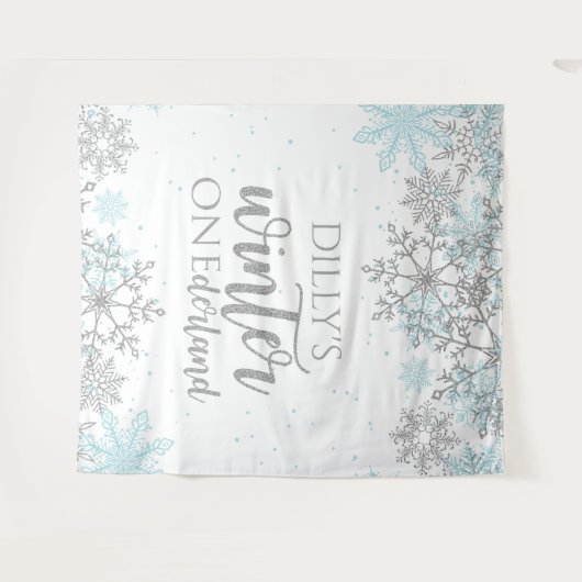 Winter Onederland Blue und Silver Snowflake Wandteppich (Vorderseite (Horizontal))