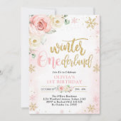 Winter ONEderland Blumenmädchen 1. Geburtstag Einladung (Vorderseite)