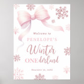 Winter Onederland Bow Girl 1st Birthday Welcome Poster (Vorne)