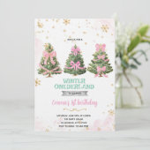 Winter Onederland bow tree invitation Einladung (Stehend Vorderseite)