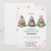 Winter Onederland bow tree invitation Einladung (Vorne/Hinten)