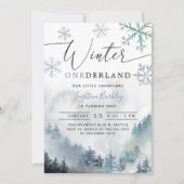 Winter ONEderland Boy 1. Geburtstag Berg Einladung (Vorderseite)