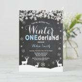 Winter Onederland Boy 1. Geburtstag Einladung (Stehend Vorderseite)