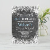 Winter Onederland Boy 1. Geburtstag Einladung (Stehend Vorderseite)