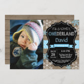 Winter Onederland Boy 1. Geburtstag Einladung (Vorne/Hinten)