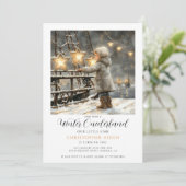 Winter ONEderland Boy 1. Geburtstag Einladung (Stehend Vorderseite)