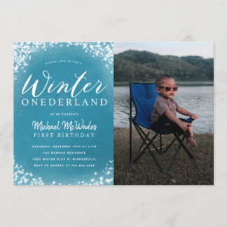 Winter Onederland Boy 1. Geburtstag Party Foto Einladung