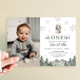 Winter Onederland Boy 1st Birthday Photo Einladung