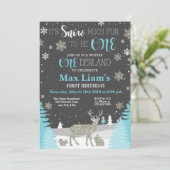 Winter ONEderland Boy Erster Geburtstag Einladung (Stehend Vorderseite)