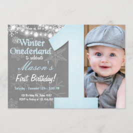 Winter Onederland Boy Gray Snowflake Geburtstag Einladung
