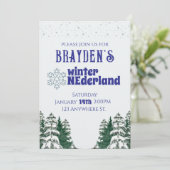 "Winter ONEderland" Boy's 1st birthday invitation Einladung (Stehend Vorderseite)